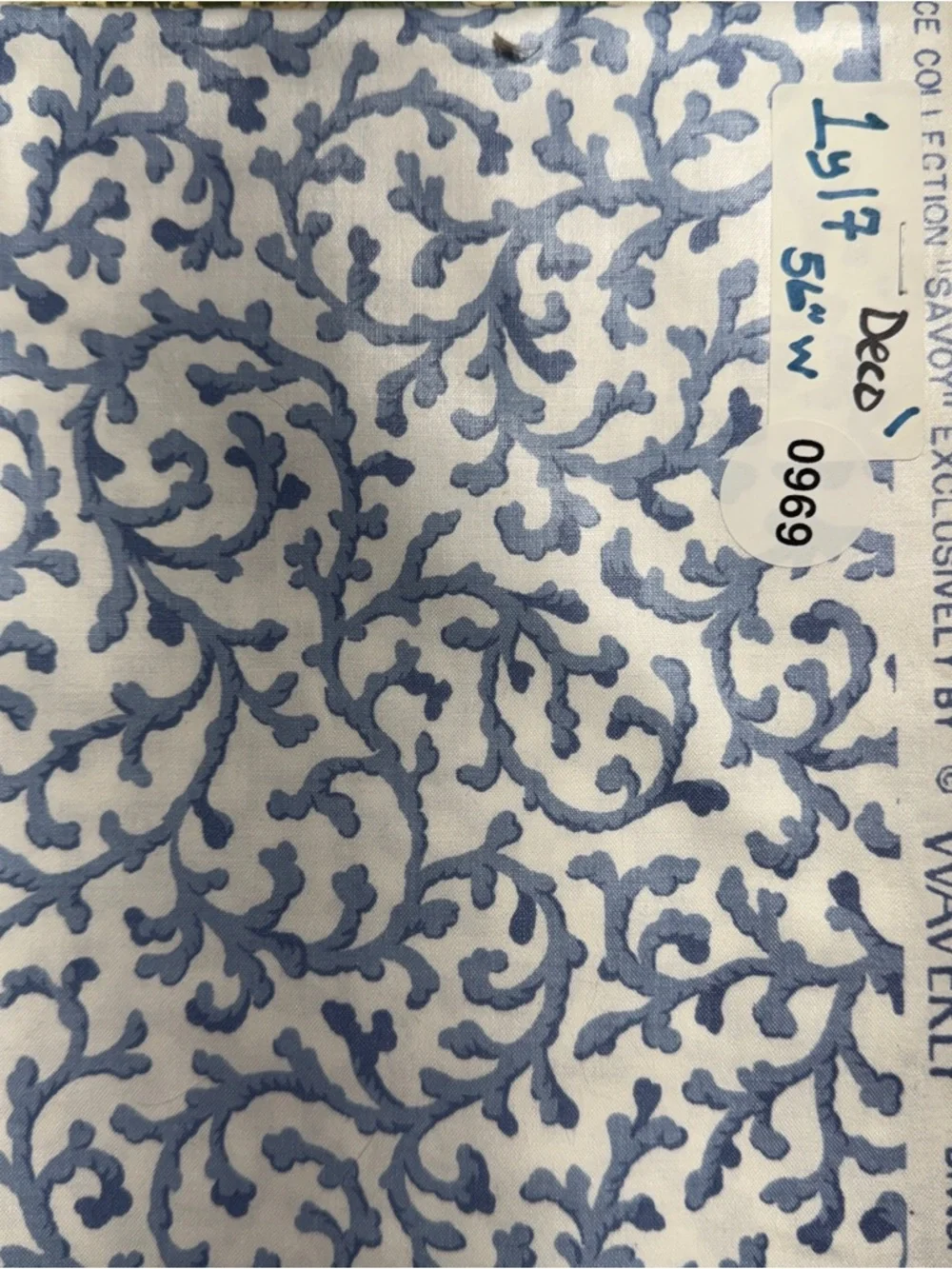 Blue Scroll Decorator Fabric Waverly 56” x 56” wide #969 - Picture 4 of 4